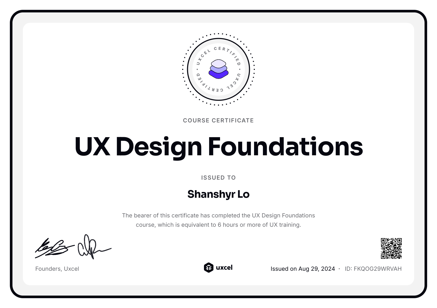 Felix Lo's certificate